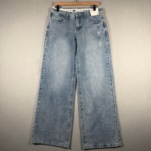 Aeropostale Aero Baggy Wide Leg Jeans Light Wash Blue Lace Trim Size S MEGRCH28